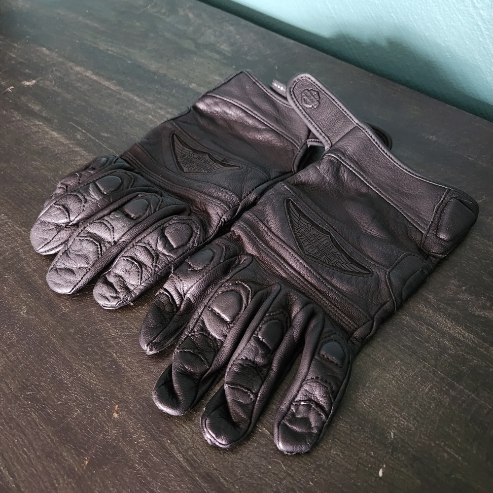 Harley Davidson Men's Distressed Full-Finger Leather Motorcycle Riding Gloves